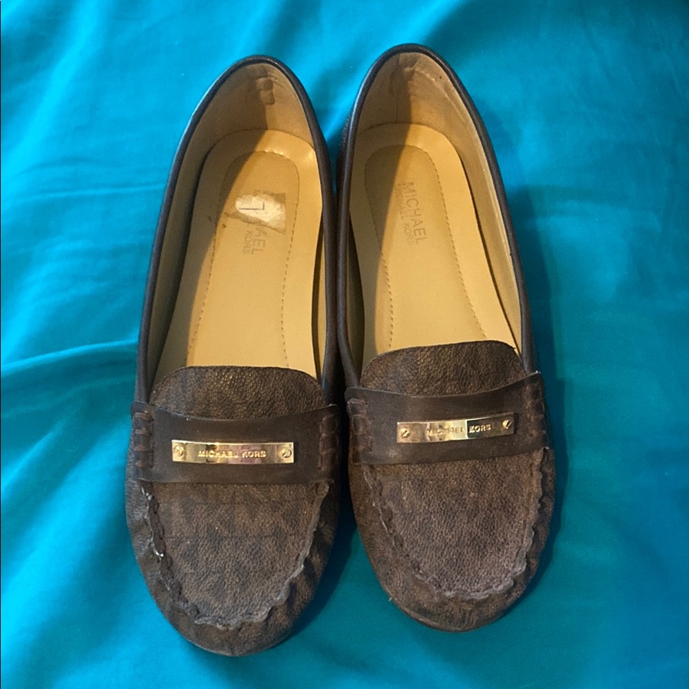 Michael Kors Brown Quilted Flats with Metallic Accent